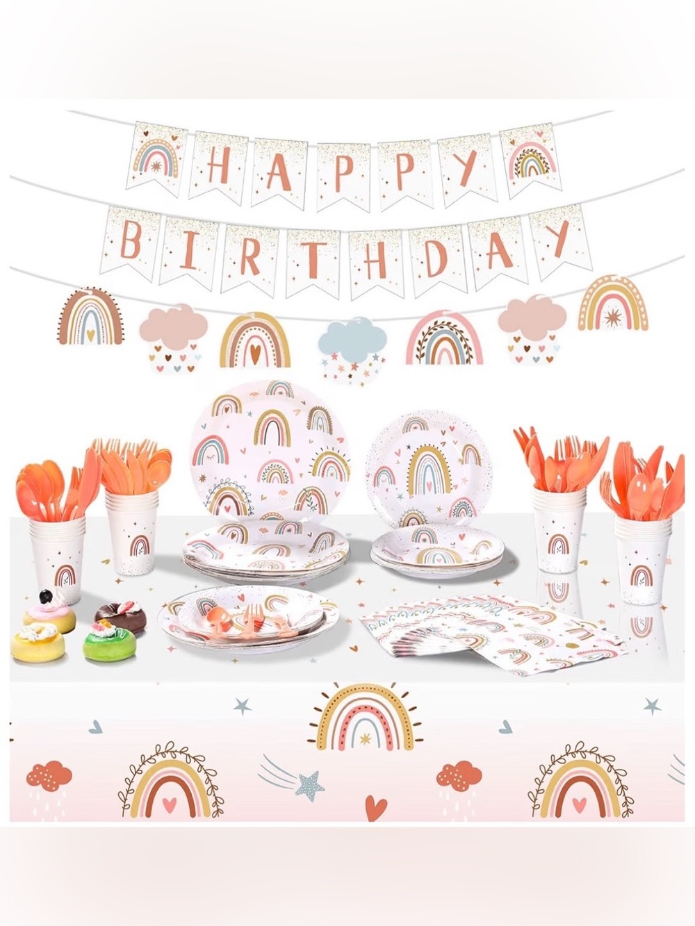 New Boho Rainbow 145 Piece Party Set | Supplies for 20 Guests (2 Sets Available) - Picture 1 of 16